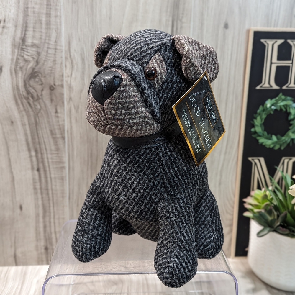 Door Stopper Puppy Dog Weighted Herringbone Fabric House Warming